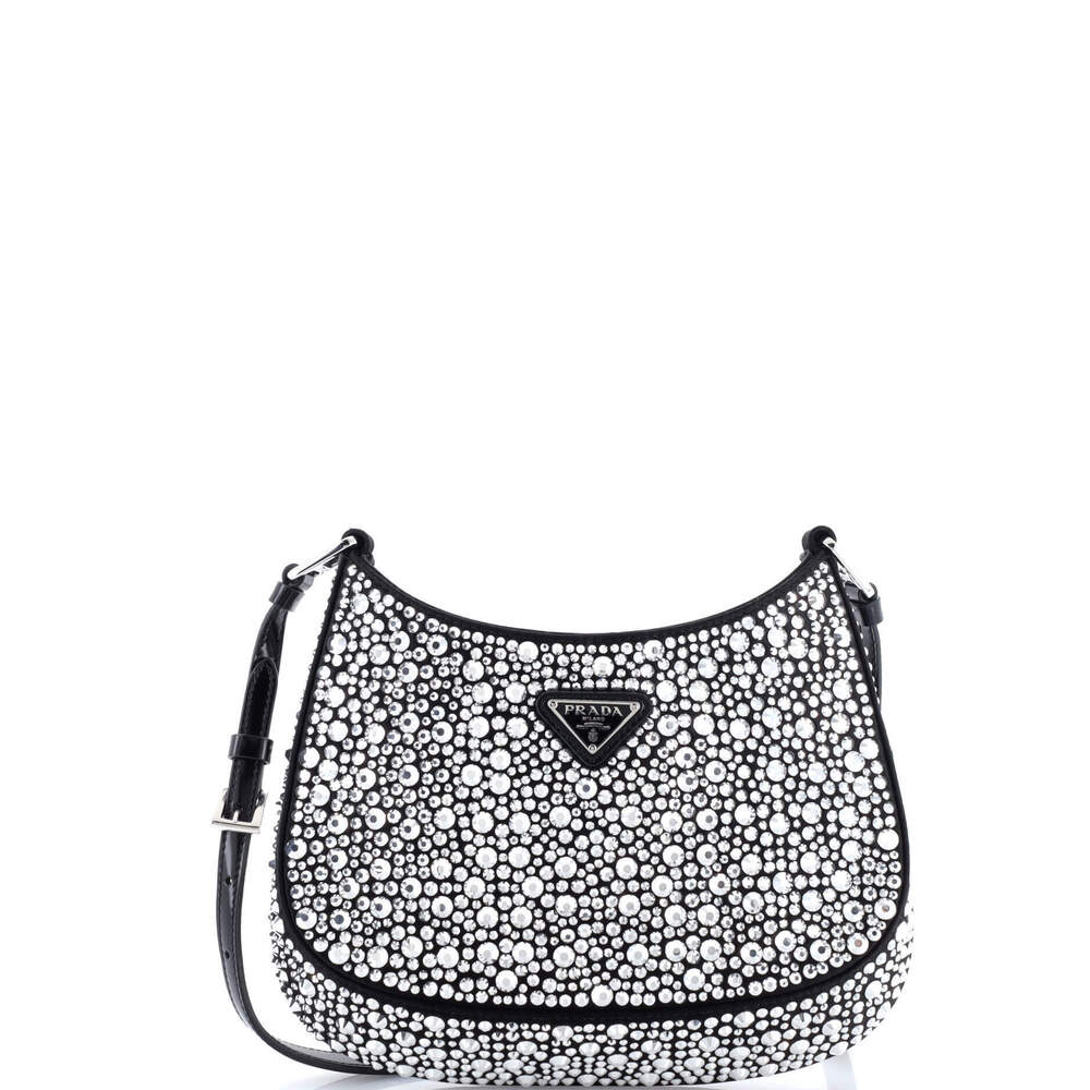 Prada Small Cleo Shoulder Bag Crystal Embellished Satin